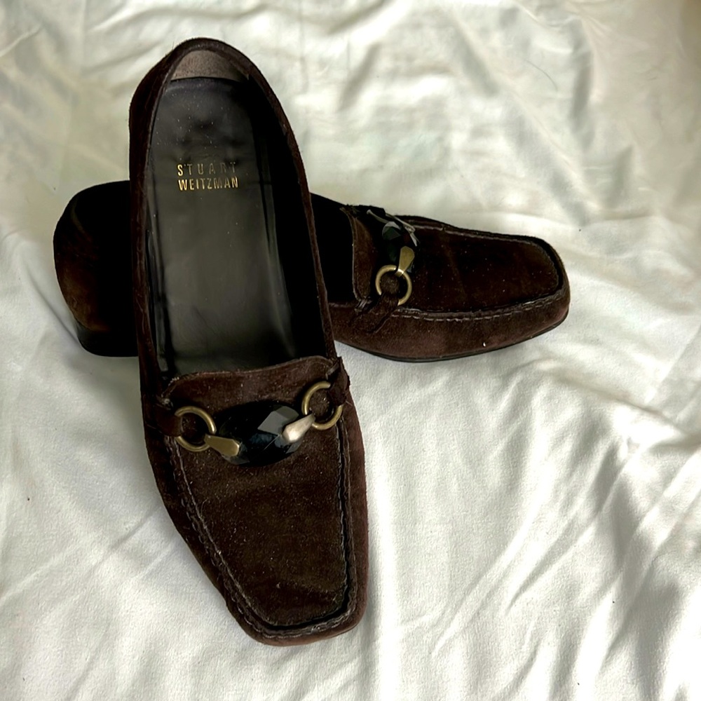 Stuart Weitzman Brown Suede Loafers with Black Accent